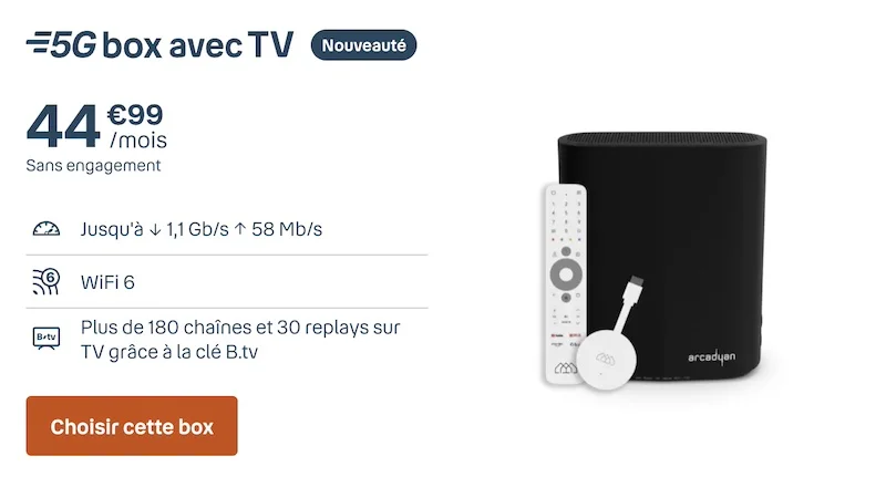 Offre 5G Box avec clé B.tv à 44,99€/mois sans engagement