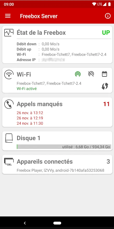 Capture d'écran de l'application Freebox