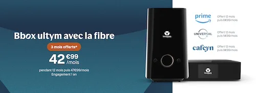 Offre BBox Ultym Fibre avec Amazon Prime, Cafeyn et Universal+ offerts pendant 1 an