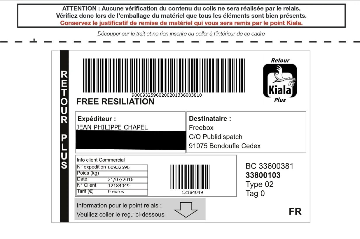 Bon de retour Freebox dans l'Espace Abonné Free
