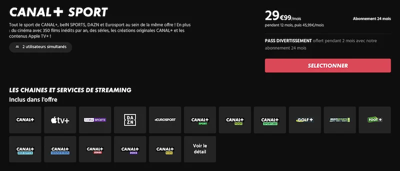 Bouquet Canal Sport à partir de 29,99€/mois