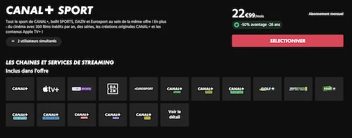 Bouquet Canal+ Sport Moins de 26 ans à partir de 22,99€/mois