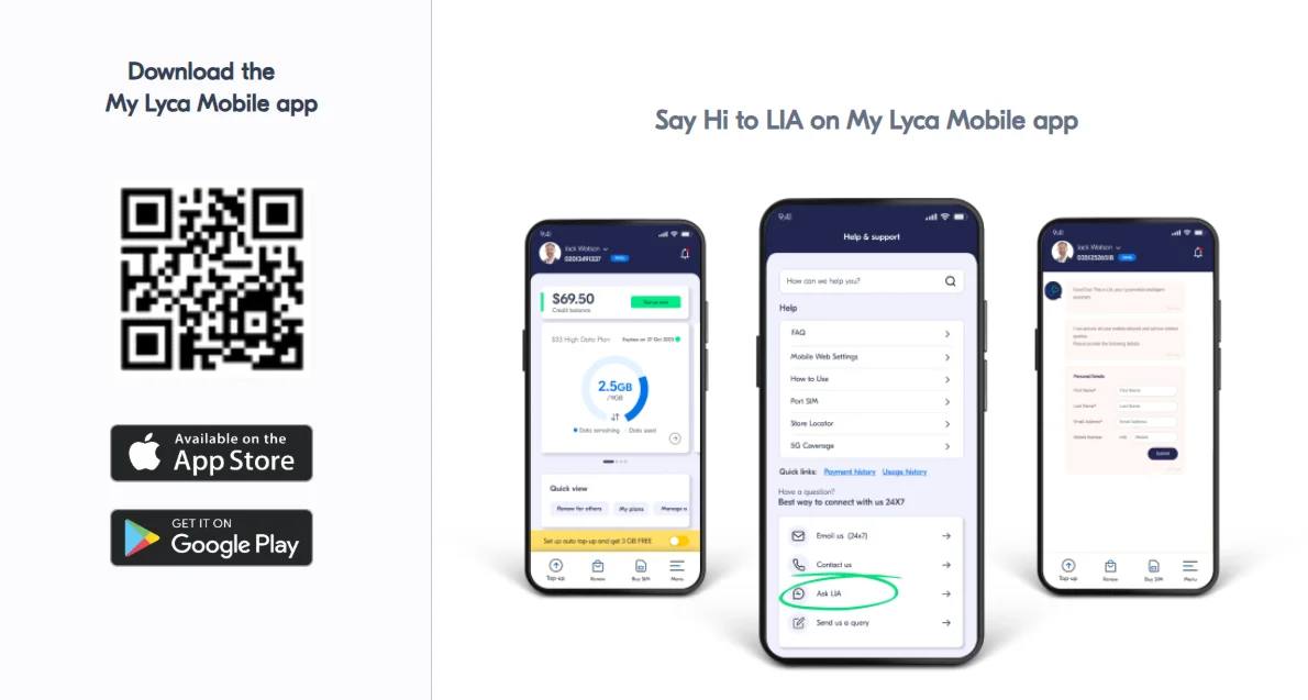 Chatbot LIA du service client Lycamobile