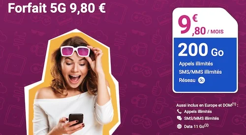 Forfait Reglo Mobile 200Go 5G à 9,80€/mois