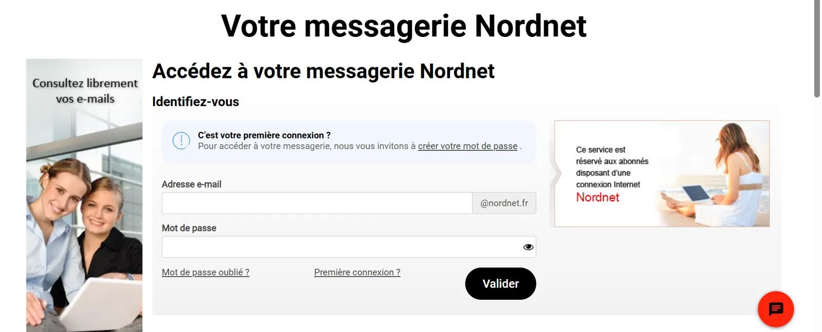 Interface de la messagerie Nordnet