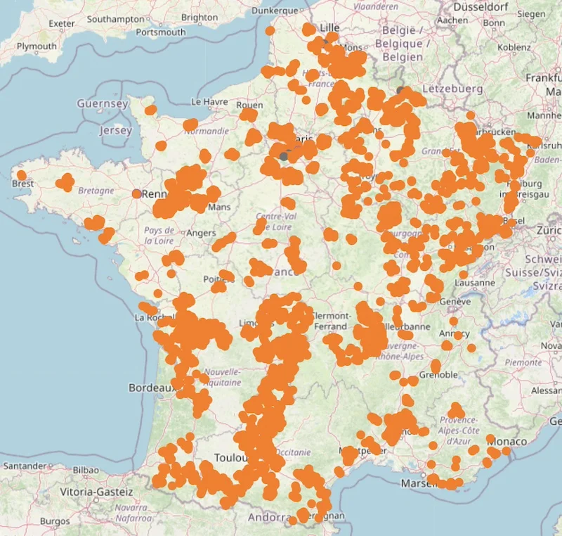 Carte des communes dont la coupure du cuivre est effective ou programmée