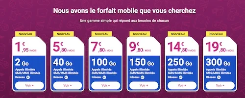 Forfaits prépayés Réglo Mobile, de 2Go pour 1,99€/mois à 300Go 5G pour 19,80€/mois